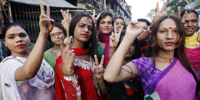 MUMBAI, INDIA - APRIL 15: Indian transgenders in Mumbai delighted after the Supreme Court granted recognition to them as third category of gender on April 15, India. The court ordered the centre and the states to recognise transgenders as a class apart from male and female. (Photo by Imtiyaz Shaikh/Anadolu Agency/Contrbibutor)